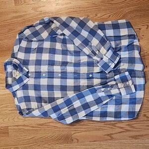 EUC J CREW Blue and White Checkered Women's Flannel - Size LARGE
